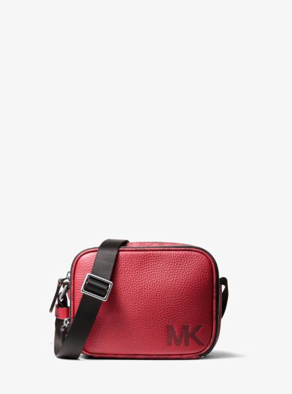 Panske Crossbody Kabelka Michael Kors Hudson Pebbled Leather Červené - Tasky Michael Kors Slevy | CRWNH-3649